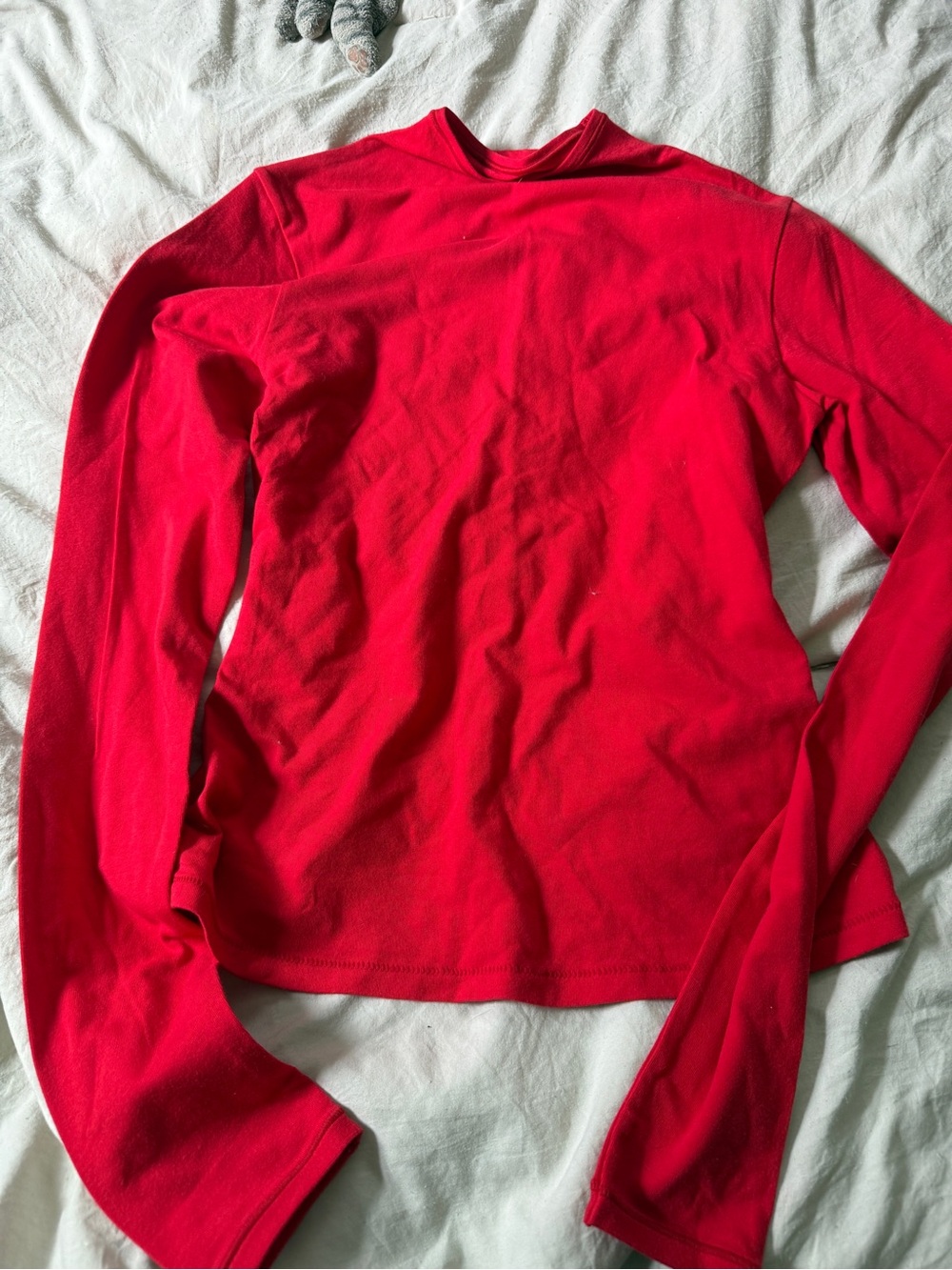 SKIMS Mock Neck Long Sleeve Tee in Bright Red